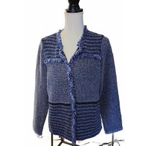 CHICO'S Fringe Trimmed Cardigan Multi Color Size 1 (6-8) Blue/Navy